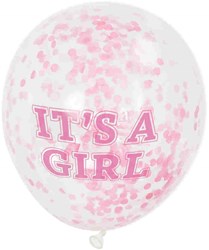 Ballons confettis Babygirl 30cm transparents roses 6 pièces babyshower