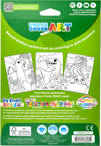Ooly activité coloriage dinosaures motifs - 12 cartes d'art cachées-2
