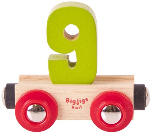 BigJigs Zahlenwaggon Holzeisenbahn Nummer 9 buntes Spielzeug