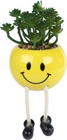 Bloempotje Smile met plantje geel aardew 9x9x13cm 4 assorti-3