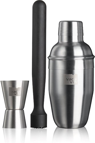 Vacu Vin coffret cocktail argenté 3 pièces ustensiles bar cadeau-2