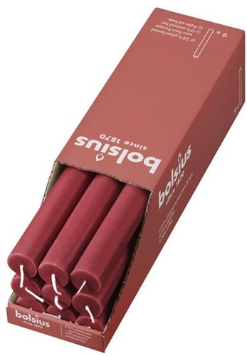 Bolsius bougie de table rustique rouge 27 cm cire vegan 13h de combustion