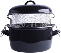 Svenska Living Fritteuse Emaille 24 cm mit Korb - schwarz - Fritteuse