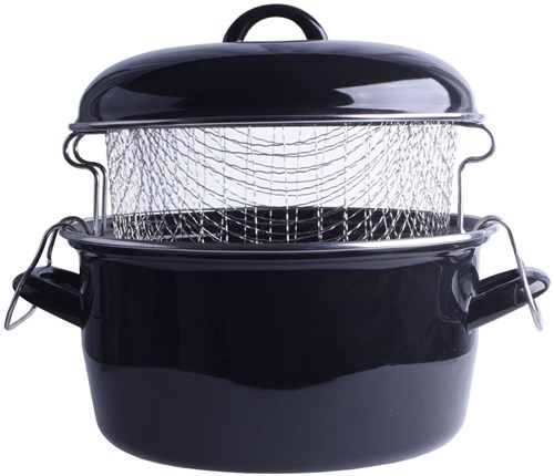 Svenska Living Fritteuse Emaille 24 cm mit Korb - schwarz - Fritteuse