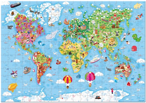 Janod puzzle carte du monde - Géant 300 pièces jouet éducatif-2