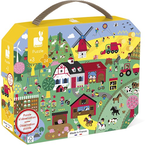 Janod puzzle - puzzle d'observation ferme en valisette - 24 pièces - jouet éducatif-3