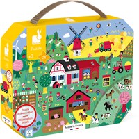 Janod puzzle - puzzle d'observation ferme en valisette - 24 pièces - jouet éducatif