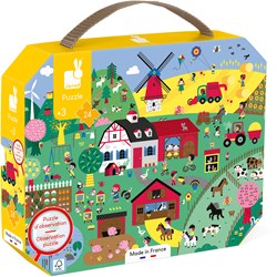 Janod puzzle - puzzle d'observation ferme en valisette - 24 pièces - jouet éducatif