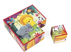 Janod puzzle blocs - Animaux de la jungle - 9 blocs en carton - jouet éducatif