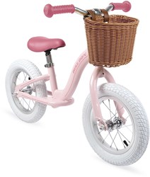Janod J03295 Metall-Laufrad, Retro-Vintage-Aussehen, Gleichgewicht und Unabhängigkeit lernen, verstellbarer Sattel, aufblasbare Reifen, mit Korb, Rosafarben, für Kinder ab 3 Jahren