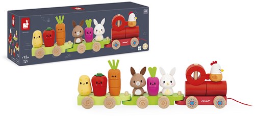 Janod train en bois ferme - jouet éducatif animaux de la ferme-2