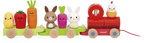 Janod train en bois ferme - jouet éducatif animaux de la ferme-3