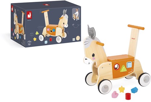 Janod Lauflernwagen Esel - Holz Schiebewagen mit Formenbox für Kleinkinder-3