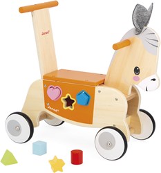 Janod porteur âne - chariot en bois avec boîte à formes pour tout-petits