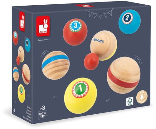 Janod Holz-Petanque-Spiel Applepop - buntes Outdoor-Spiel für Kinder
