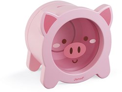 Janod tirelire cochon - tirelire enfant en bois avec fenêtre transparente