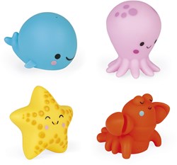 Janod - Wasserspritzer „Meerestiere, 4 Stück - Badespielzeug für Babys - Ab 10 Monaten, J04703
