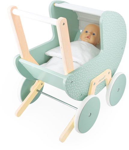 Janod Zen - Landau en bois pour poupées jusqu'à 42 cm, dès 18 mois