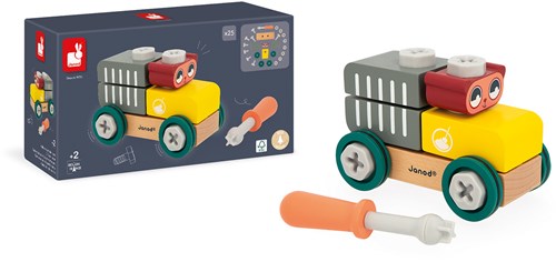 Janod Brico'Kids - Chariot de construction en bois avec ours et blocs - Jouet éducatif-2