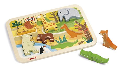 Janod puzzle en bois animaux du zoo - puzzle jouet chunky 7 pièces