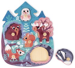 Janod puzzle en bois animaux de la forêt - puzzle à boutons 6 pièces - jouet éducatif