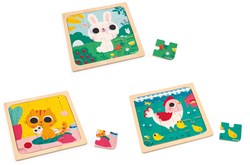 Janod coffret puzzle - puzzles animaux en bois - 3 puzzles de 9 pièces