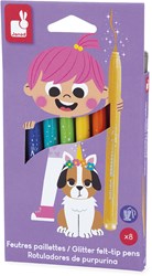 Janod feutres pailletés set - 8 couleurs - stylos créatifs pour enfants