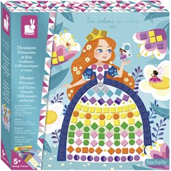 Janod J07962 Mosaik Prinzessinnen und Feen-Les Ateliers du Calme-Set für kreative Freizeitbeschäftigungen Kinder-Entwicklung von Feinmotorik und Konzentration-Ab 5 Jahren