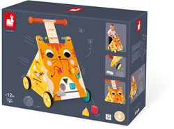 Janod Holz Lauflernwagen Katze - Aktivitätswagen für Kleinkinder