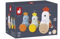 Janod - Henne mit Küken zum Ziehen aus Holz - Nachziehspielzeug - frühes Lernen für Kleinkinder - leise Rollen - fördert Motorik und Fantasie - FSC-zertifiziert - ab 18 Monaten, J08259-2