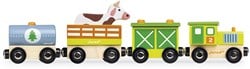 Janod - Set Bauernhof-Zug Story - 5 Holzfiguren - Spielzeug für fantasievolles Spielen - Bauernhoftiere mit Fahrzeugen - Kompatibel mit den auf dem Markt erhältlichen Schienen - Ab 3 Jahren, J08578