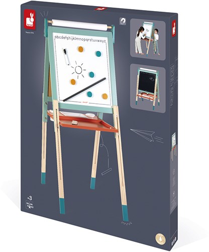 Janod tableau - ardoise en bois réglable avec accessoires pour enfants-3