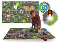 Verkehrsteppich Stadt mit LED-Ampeln Spielmatte 72x120cm Auto