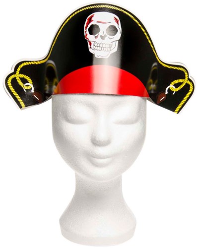 Duckiez Piratenhut Karton rot-schwarz mit Totenkopfprint Kostüm-3