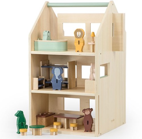 Trixie Holz Puppenhaus mit Zubehör - FSC Holzspielzeug Haus