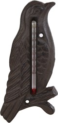 Buitenthermometer "Bird" oud bruin metaal 17x8x1cm