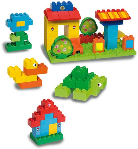 Chariot de briques de construction 150 pièces multicolore - grande boîte Unico à roulettes-2