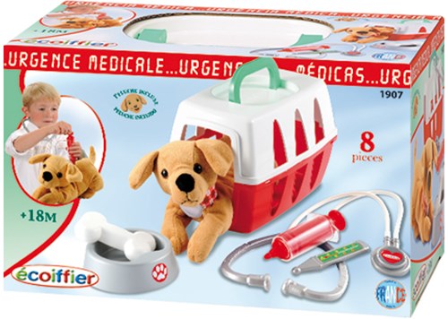 Ecoiffier Spielzeug Hund in Transportbox - Tierarzt Spielset Hund