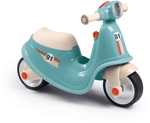 Smoby Scooter Laufrad blau mit Retro-Design und Spielzeugfach