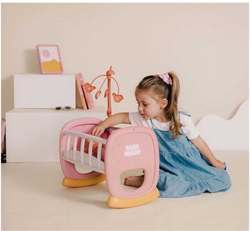 Smoby lit de poupée Baby Nurse berceau avec mobile poupée jusqu'à 42cm rose-2