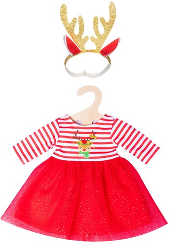Heless Babypuppen Weihnachtskleid mit Rentier Haarband 35-45 cm Puppenkleidung