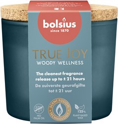 Bougie parfumée Bolsius wellness en verre avec liège Woody True Joy 66/83