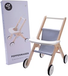 Holz Puppenwagen grau blau - Spielzeug Puppenbuggy aus Holz