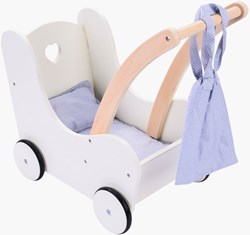Angel Sports Holz Puppenwagen grau-weiß mit Zubehör