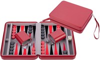 Longfield Games Backgammon Reisespiel 9 Zoll rot Zipper grau schwarz rot-2