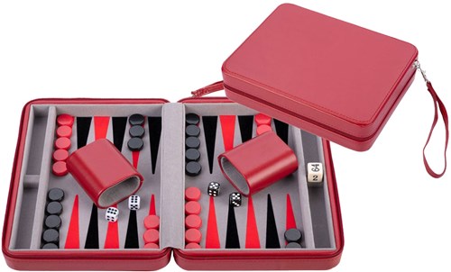 Longfield Games Backgammon Reisespiel 9 Zoll rot Zipper grau schwarz rot-2