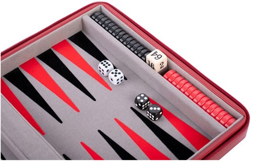 Longfield Games Backgammon Reisespiel 9 Zoll rot Zipper grau schwarz rot-3