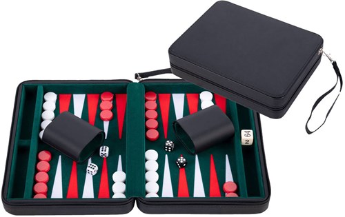 Longfield Games Backgammon Reisespiel 9 Zoll schwarz Zipper grün rot weiß-2