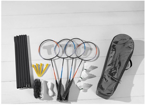 Set de badminton pour 4 joueurs avec raquettes, volants et filet-3