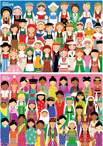 Educa Puzzle-Set - Kinderpuzzle - Mädchen Europa und Asien - 2x100 Teile-2